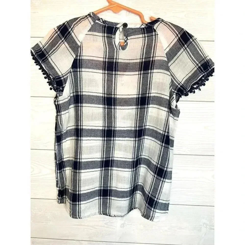 Arizona Jean Co  girls' plaid embroidered boho short sleeve top Size 6